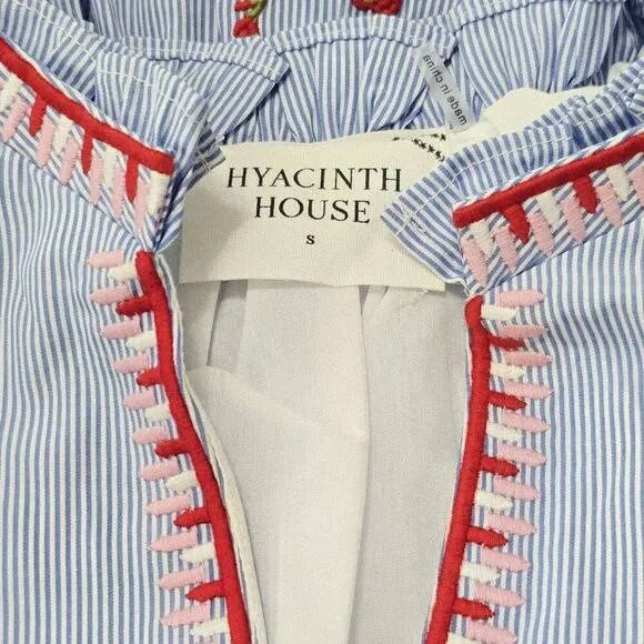 NWT Hyacinth House - S - Blue Pinstripe Embroidered V-Neck Lillian Mini Dress - Picture 8 of 8